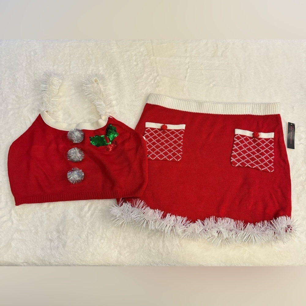 No Boundaries 3 Piece Red & White Sexy Christmas Sweater Set- size XXL (19)